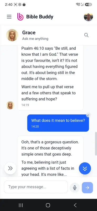 Bible Buddy AI companion chat