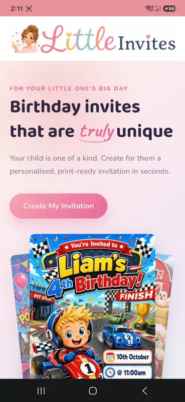 Little Invites home screen