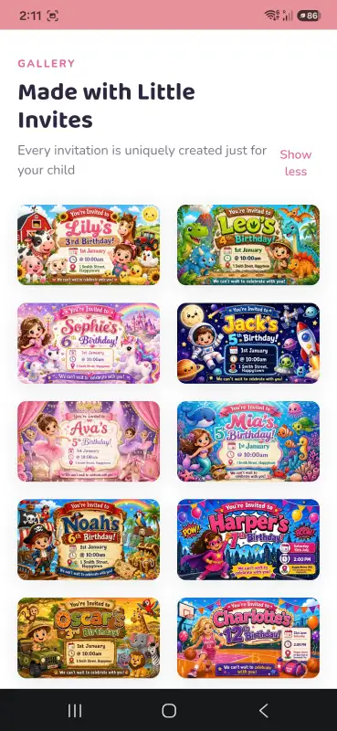 Little Invites invitation gallery