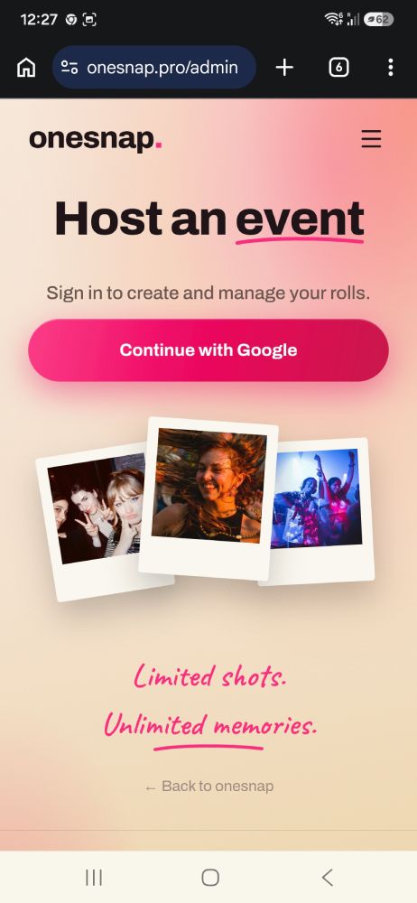 onesnap host an event screen