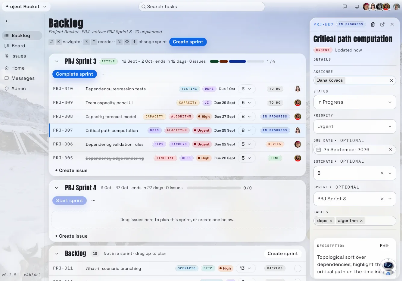Rocket backlog and sprints