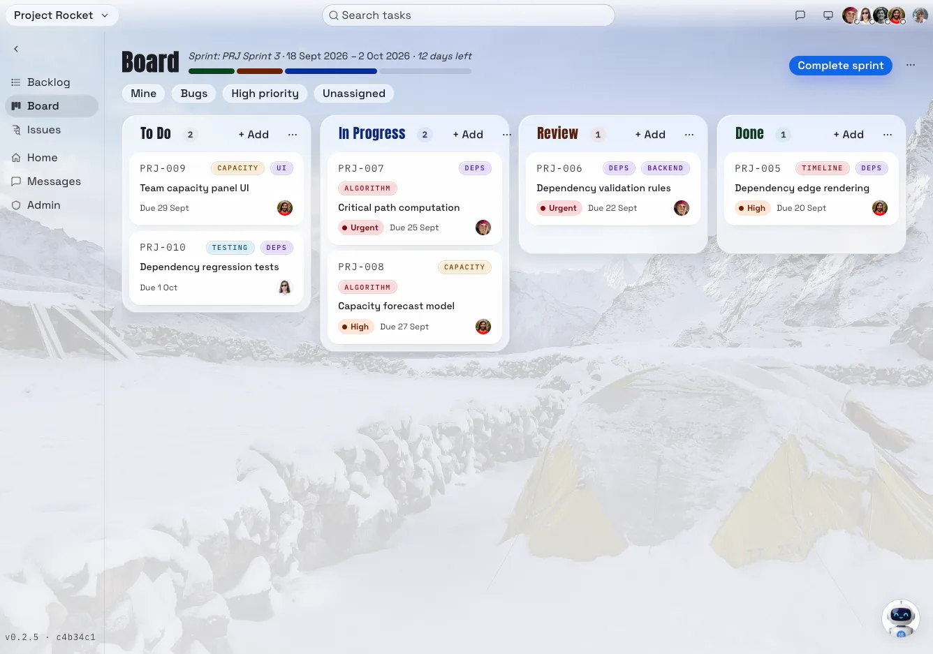 Rocket kanban board