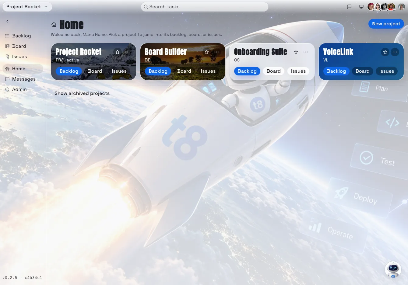 Rocket home dashboard