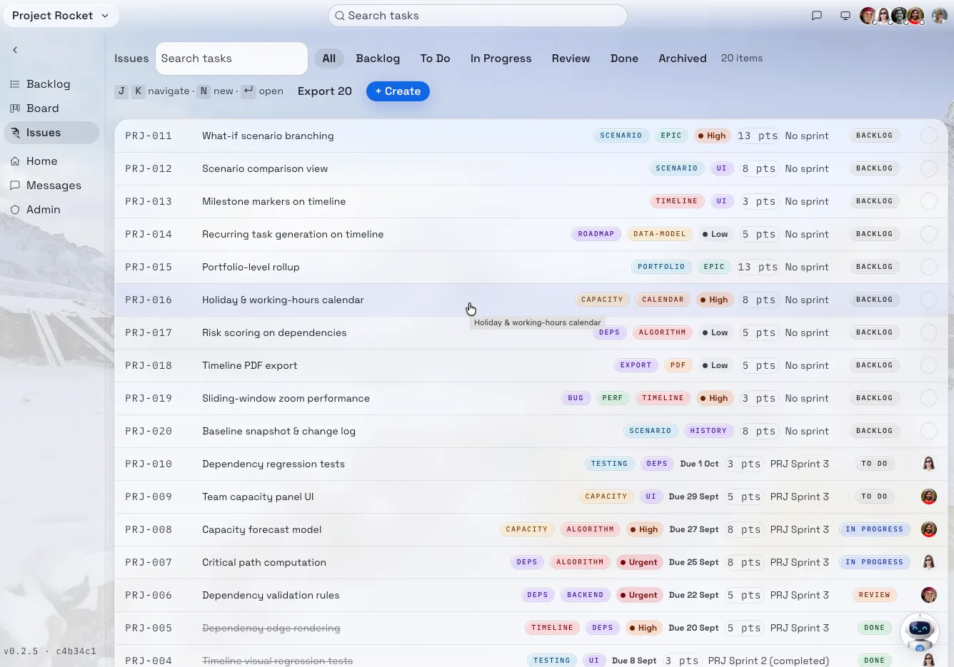 Rocket issue search